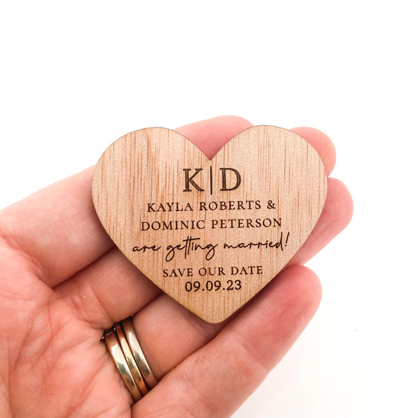 Heart Shaped Laser Engraved Wooden Save the Date Magnets
