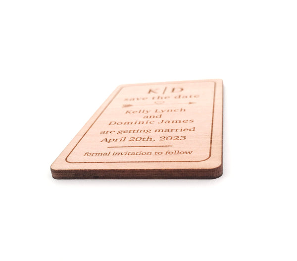 Engraved Wooden Save the Date Magnets (heart arrow design)