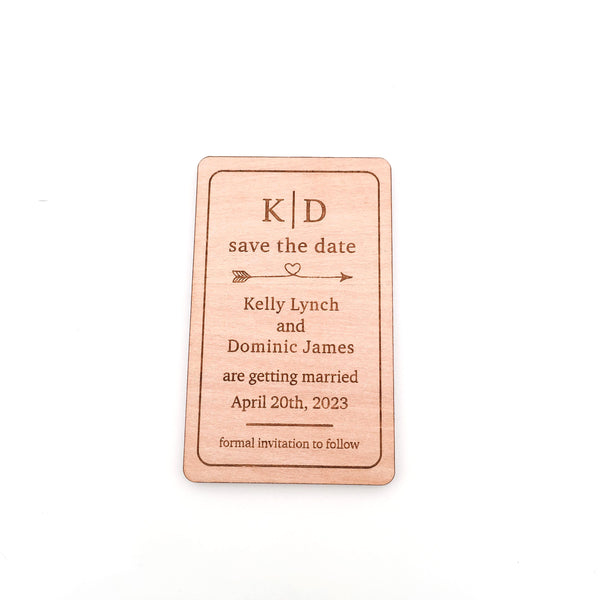 Engraved Wooden Save the Date Magnets (heart arrow design)