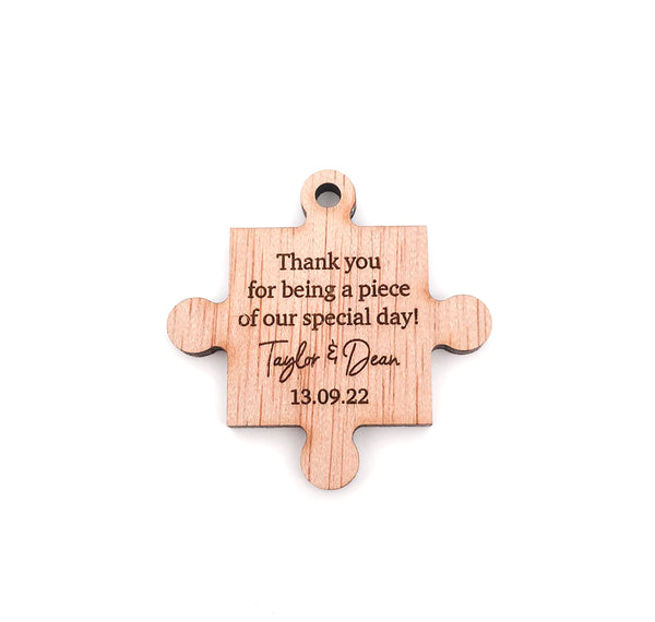 Thank You For Being a Piece of Our Special Day, Personalised Wooden Wedding Thank You Gift (Puzzle Piece Wedding Favour)