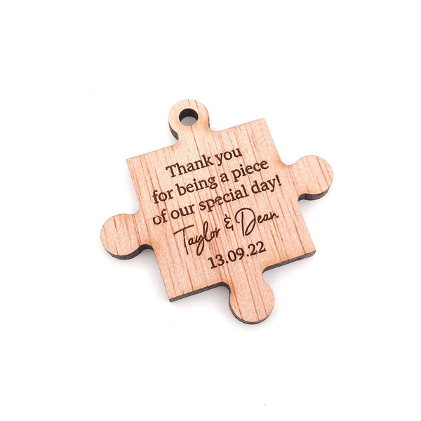 Thank You For Being a Piece of Our Special Day, Personalised Wooden Wedding Thank You Gift (Puzzle Piece Wedding Favour)