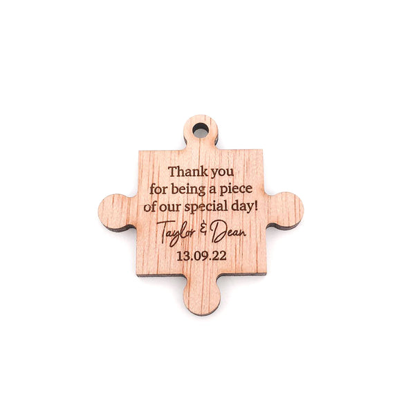 Thank You For Being a Piece of Our Special Day, Personalised Wooden Wedding Thank You Gift (Puzzle Piece Wedding Favour)