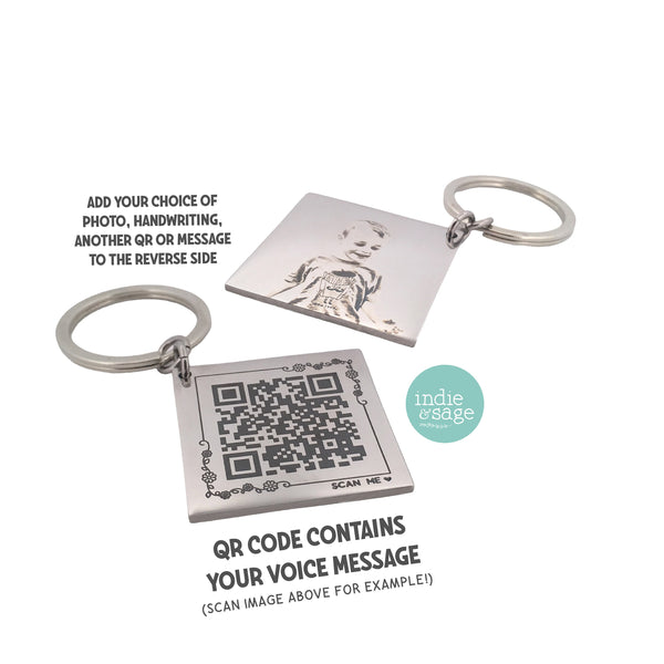 Unique Engraved Photo Keychain with Voice Message from Child when scanned! QR Code Keychain, Personalised Fathers Day Gifts from Children, Dad Gifts, New Dad Gifts