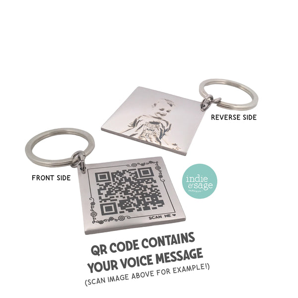 Unique Engraved Photo Keychain with Voice Message from Child when scanned! QR Code Keychain, Personalised Fathers Day Gifts from Children, Dad Gifts, New Dad Gifts