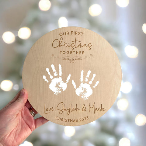 Personalised First Christmas Baby Handprint Plaque, Add Your Message! Christmas Gift Idea from Children, Grandma Gifts Grandad Gift Dad Mum