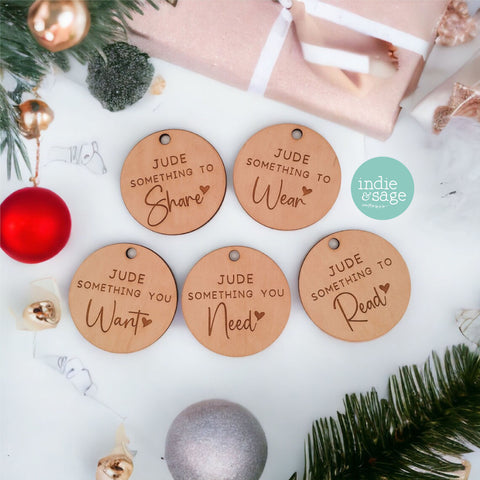 Personalised Something Gift Tags, Something To Gift Tags, Mindful Gift Tags, Christmas Gift Tags, Wooden Gift Tags, Want Need Wear Read
