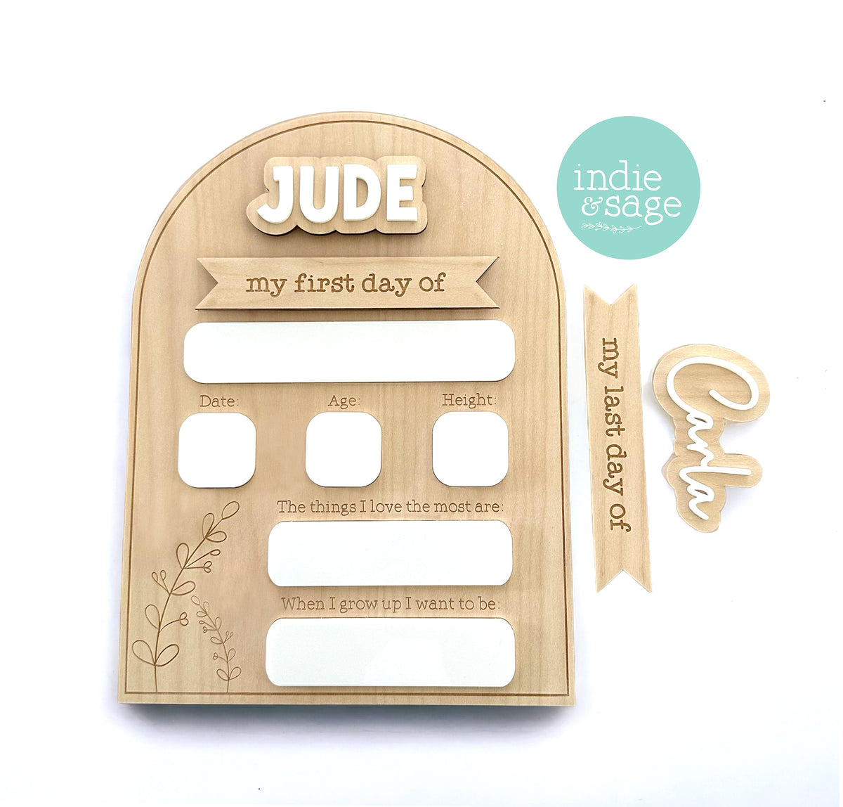 Personalised Back To School Board - Neutral Floral Wood Design