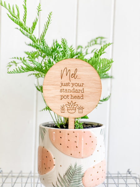 Just Your Standard Pot Head, Personalised Planter Sign, Succulent Design (Personalised Plant Lover Gift)