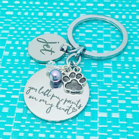 Personalised Pet Memorial Gift, You Left Paw Prints On My Heart Personalised Keyring