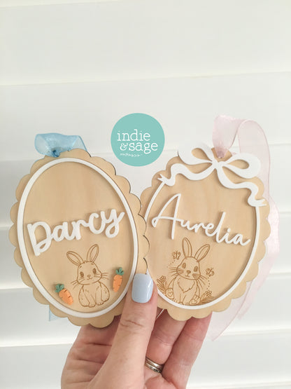 Personalised Easter Basket Name Tag – Bunny & Carrot Easter Basket Tag