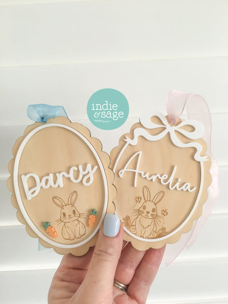 Personalised Easter Basket Name Tag – Bunny & Carrot Easter Basket Tag