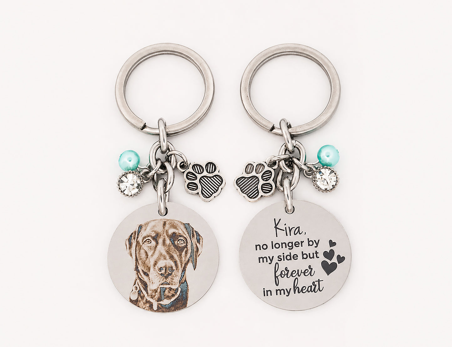 Pet Memorial Photo Keychain, No Longer By My Side But Forever In My Heart Personalised Keyring