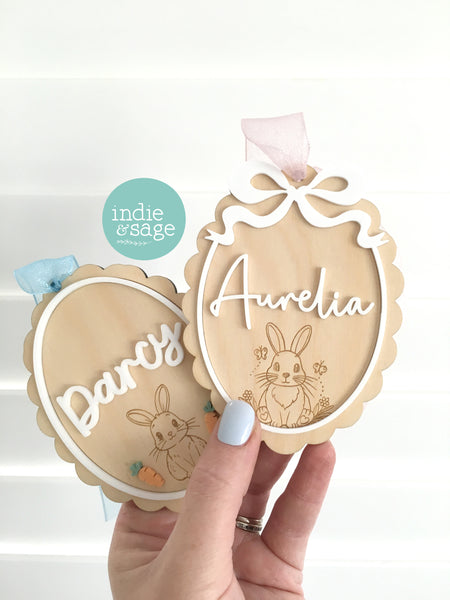 Personalised Easter Basket Name Tag – Bunny & Carrot Easter Basket Tag