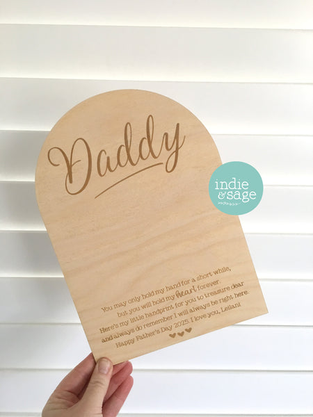 Personalised Handprint Plaque for Fathers Day, Personalise it with your message at the bottom! (Fathers Day Gift Idea)