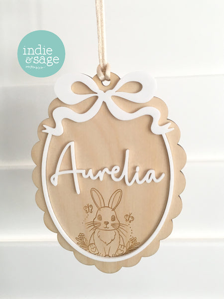 Personalised Easter Basket Tag – Bunny Name Tag with Bow | Custom Easter Basket Name Plaque