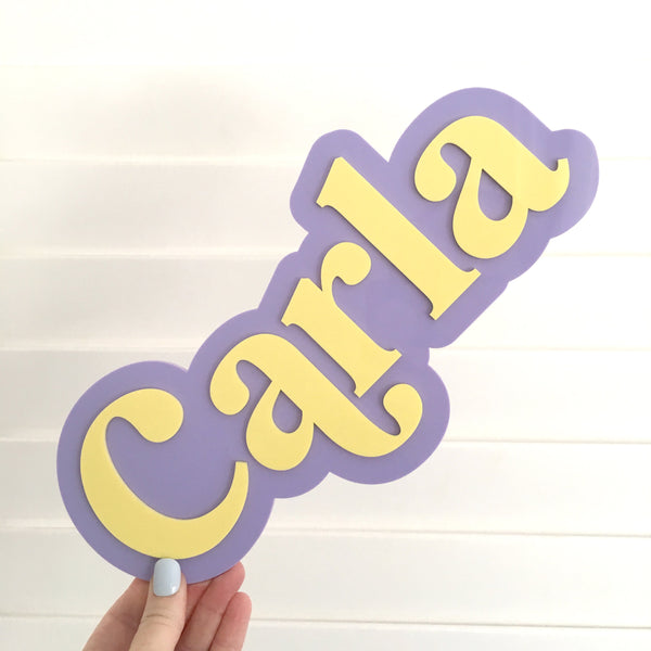 Custom Acrylic Name Sign, 3D layered affect. The perfect sign for your childs bedroom or playspace, personalised with your chosen colours.