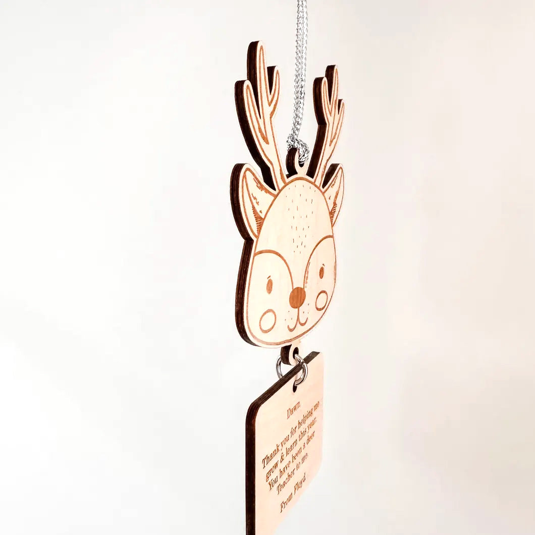 Christmas Tree Decoration - Personalised Teacher Gift Reindeer