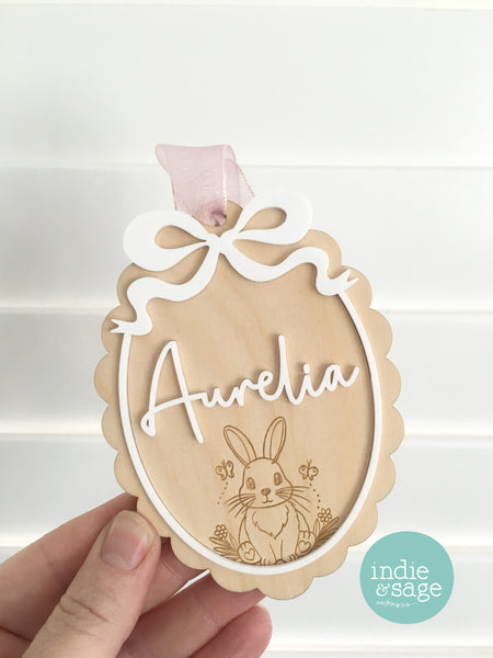 Personalised Easter Basket Tag – Bunny Name Tag with Bow | Custom Easter Basket Name Plaque