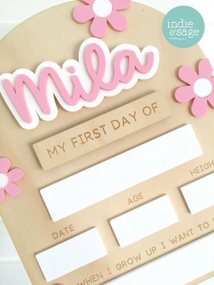 Personalised Back To School Board (Beautiful Floral Pink Design)