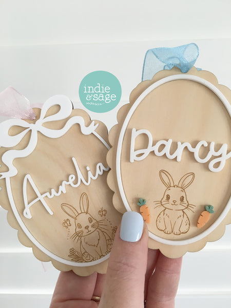 Personalised Easter Basket Name Tag – Bunny & Carrot Easter Basket Tag