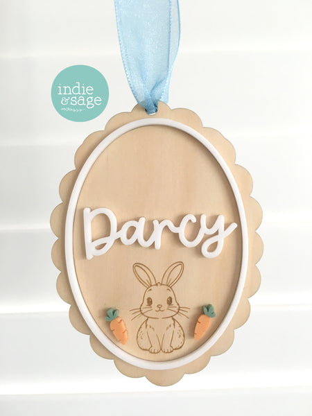 Personalised Easter Basket Name Tag – Bunny & Carrot Easter Basket Tag
