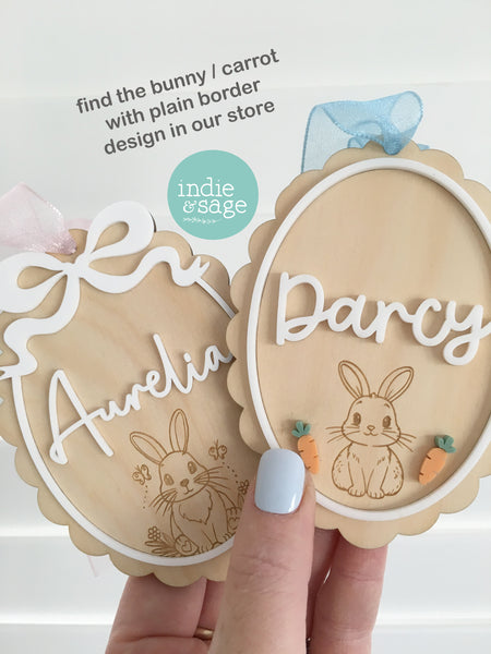 Personalised Easter Basket Tag – Bunny Name Tag with Bow | Custom Easter Basket Name Plaque