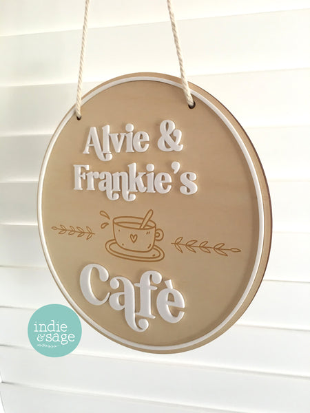 Personalised Kids Cafe Sign - Playroom Decor, Kids Play Kitchen Sign