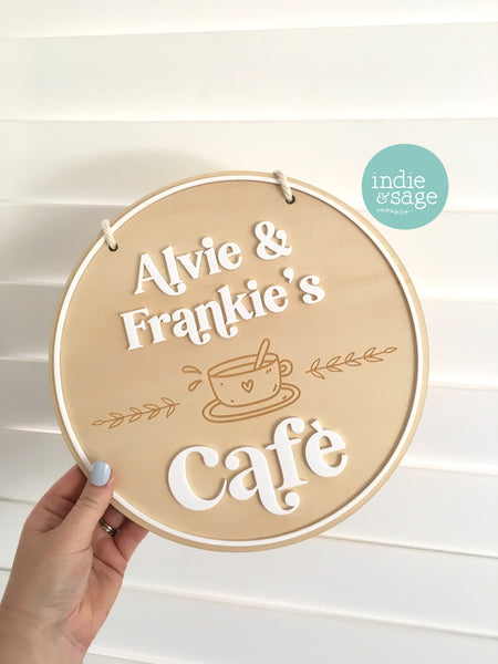 Personalised Kids Cafe Sign - Playroom Decor, Kids Play Kitchen Sign