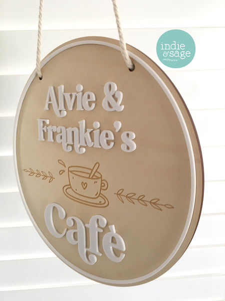 Personalised Kids Cafe Sign - Playroom Decor, Kids Play Kitchen Sign