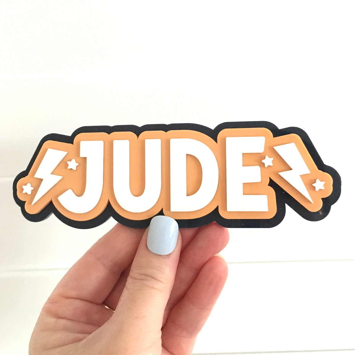 Personalised Acrylic Name Sign | 3D Triple Layer Kids Name Plaque | Lightning Bolt Wall Decor | 15cm 20cm 30cm 40cm