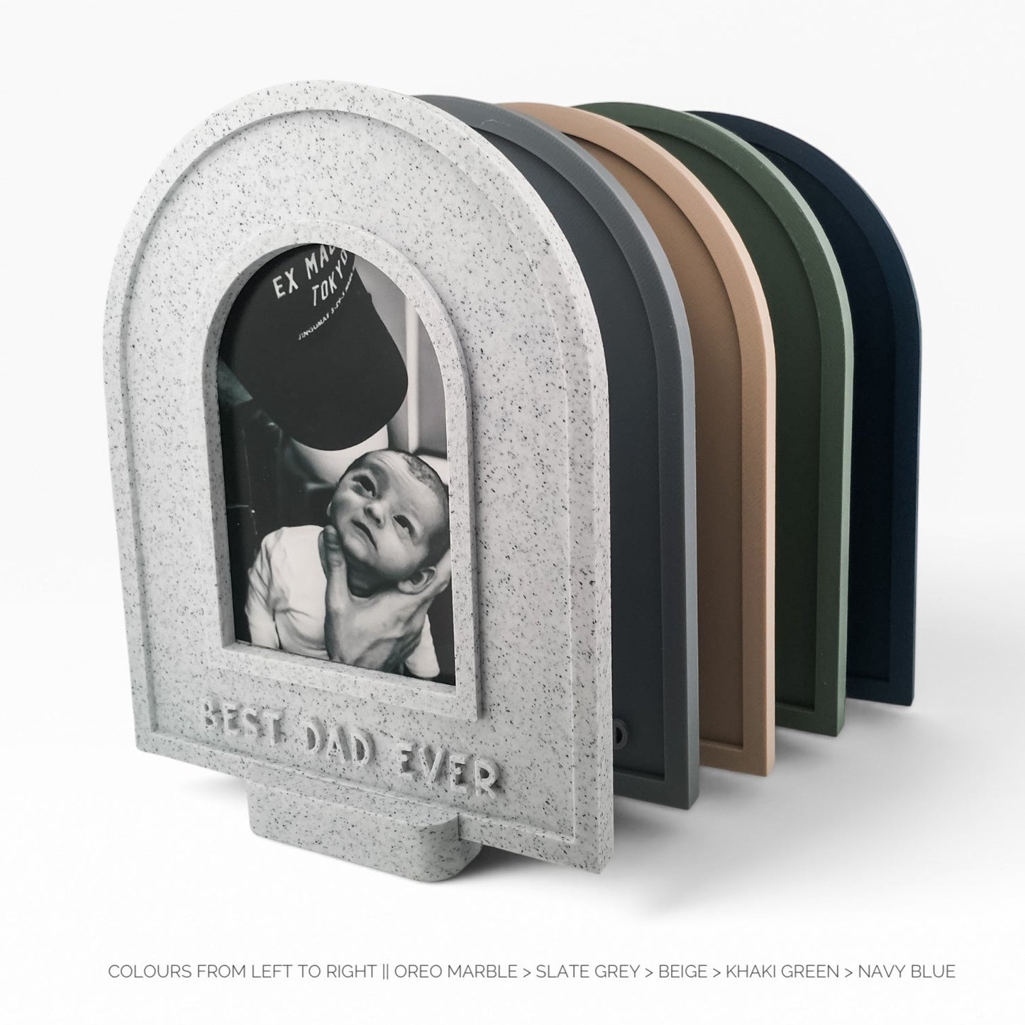 Beautiful arch shaped photo frame with stand which can be personalised with your words.