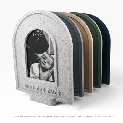 Beautiful arch shaped photo frame with stand which can be personalised with your words.