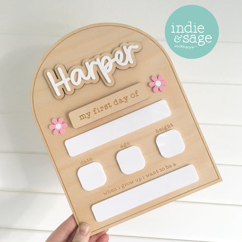 Personalised Back To School Board - "Harper" Musk Flower Design