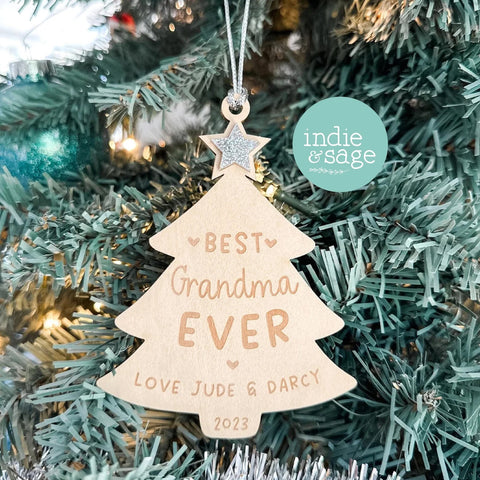 Christmas Tree Decoration - Best Grandma Ever (Personalise With Your Names)