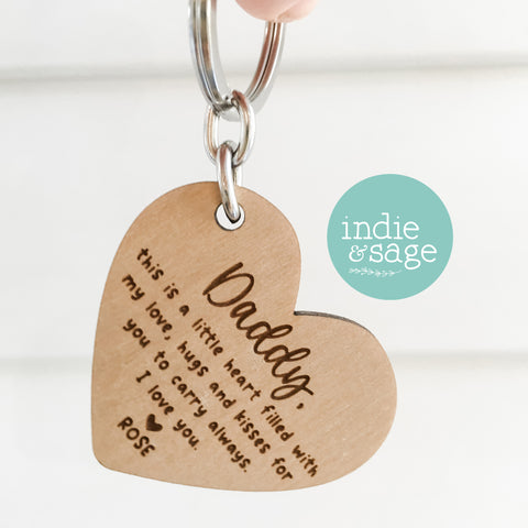 Dad Keyring, Father's Day Gift Idea for Dad or Grandparent. Personalised wooden heart shaped keyring