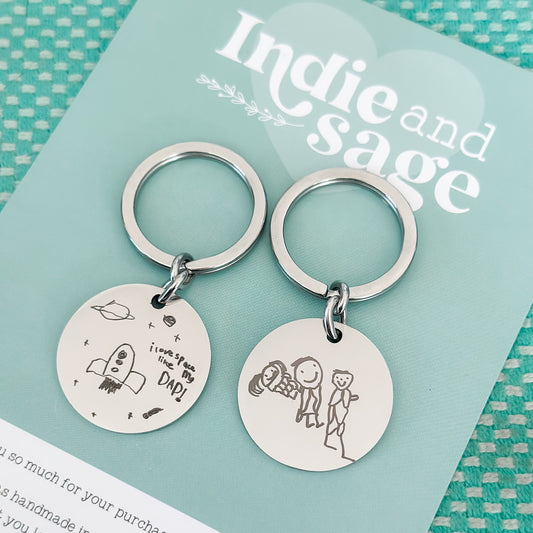 Engraved Kids Artwork or Handwriting Keychain
