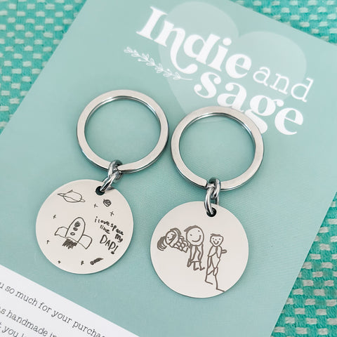 Engraved Kids Artwork or Handwriting Keychain