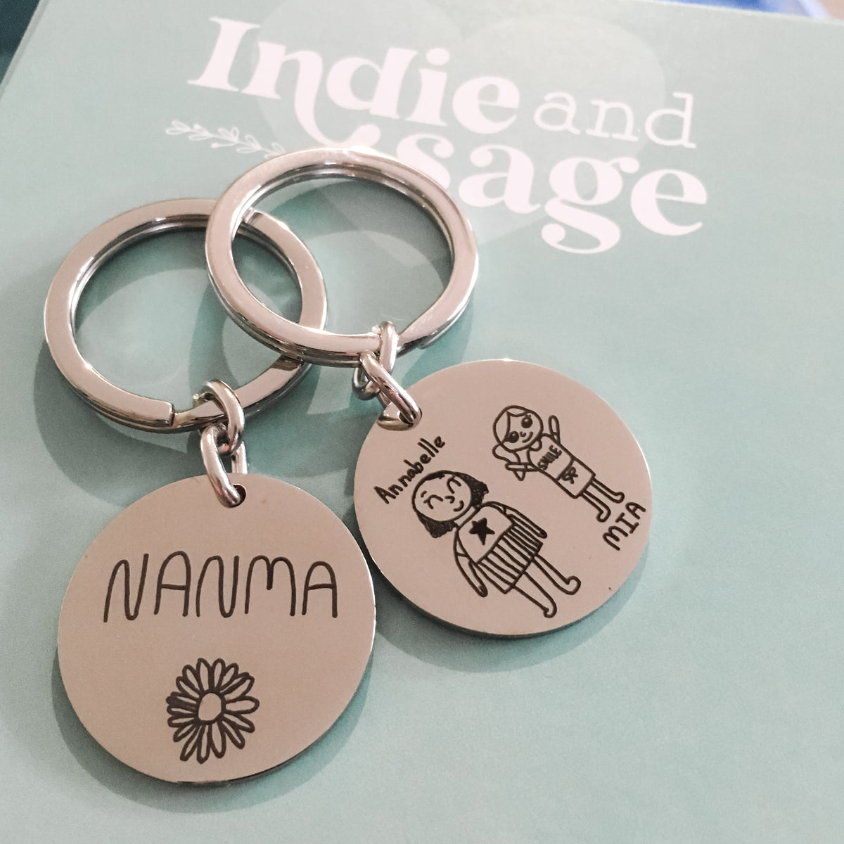 Engraved portrait keychain drawn by child, a perfect gift for a Dad, Mother or Grandparent for Mothers Day, Fathers day or Christmas. A keepsake to treasure forever.