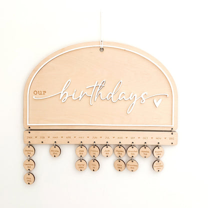 Beautiful timber family birthday calender personalised with the birthdays of your family.