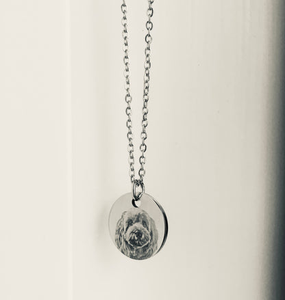 Engraved Dog Pet Memorial Necklace, Engraved Pet Portrait Keyring. Perfect keepsake gift for pet that has passed away. Gift for pet loss. Pet loss gift.