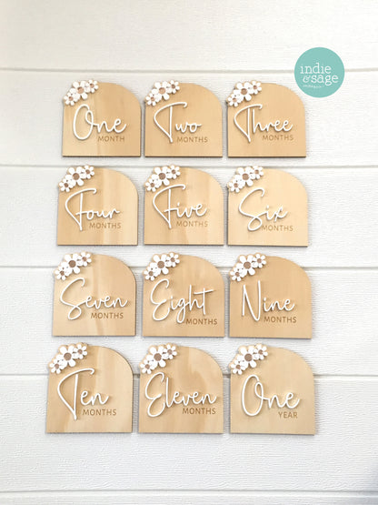 Baby Milestone Disc Set - White and Rose Gold Flowers (Matching Birth Announcement available)