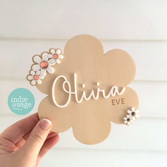 Floral Baby Birth Announcement, Daisy Birth Announcement, Baby Girl, Newborn Announcement Plaque, Newborn Name Sign, Newborn Announcement