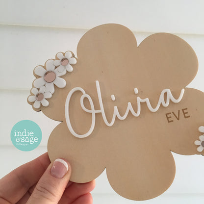 Baby Announcement Plaque, Floral Birth Announcement, Daisy Baby Name Announcement Sign