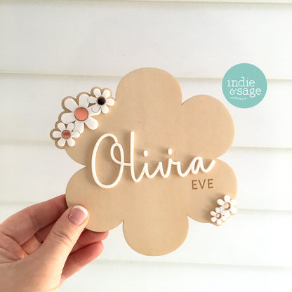 Baby Announcement Plaque, Floral Birth Announcement, Daisy Baby Name Announcement Sign
