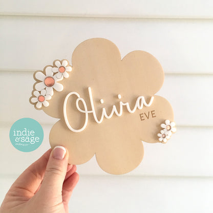 Baby Announcement Plaque, Floral Birth Announcement, Daisy Baby Name Announcement Sign