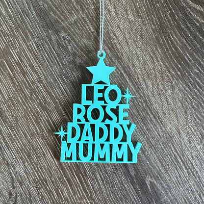Christmas Tree Decoration - Personalised Family Ornament [Choose your colour]