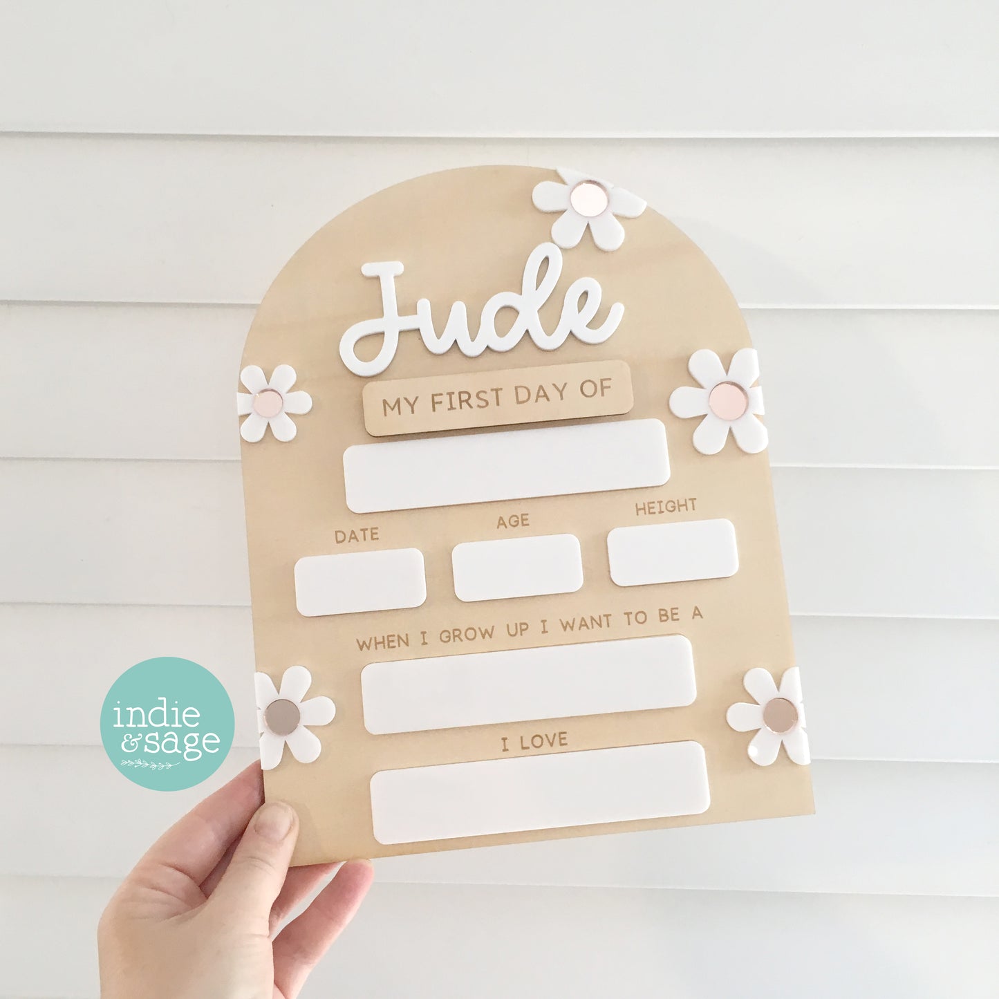XL Back To School Board - White and Rose Gold Flowers (Single Name Version)