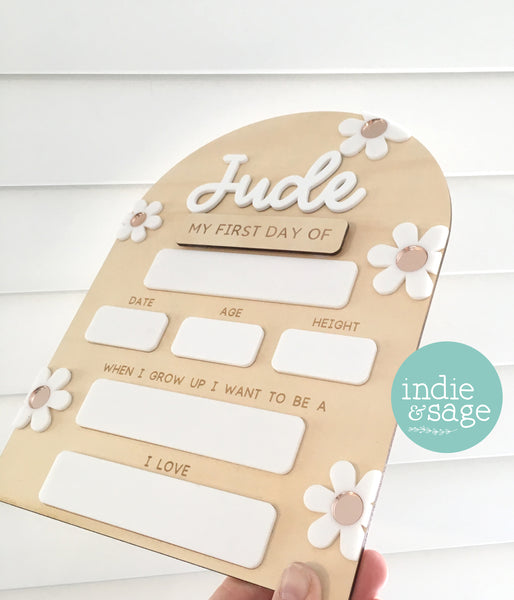 XL Back To School Board - White and Rose Gold Flowers (Single Name Version)