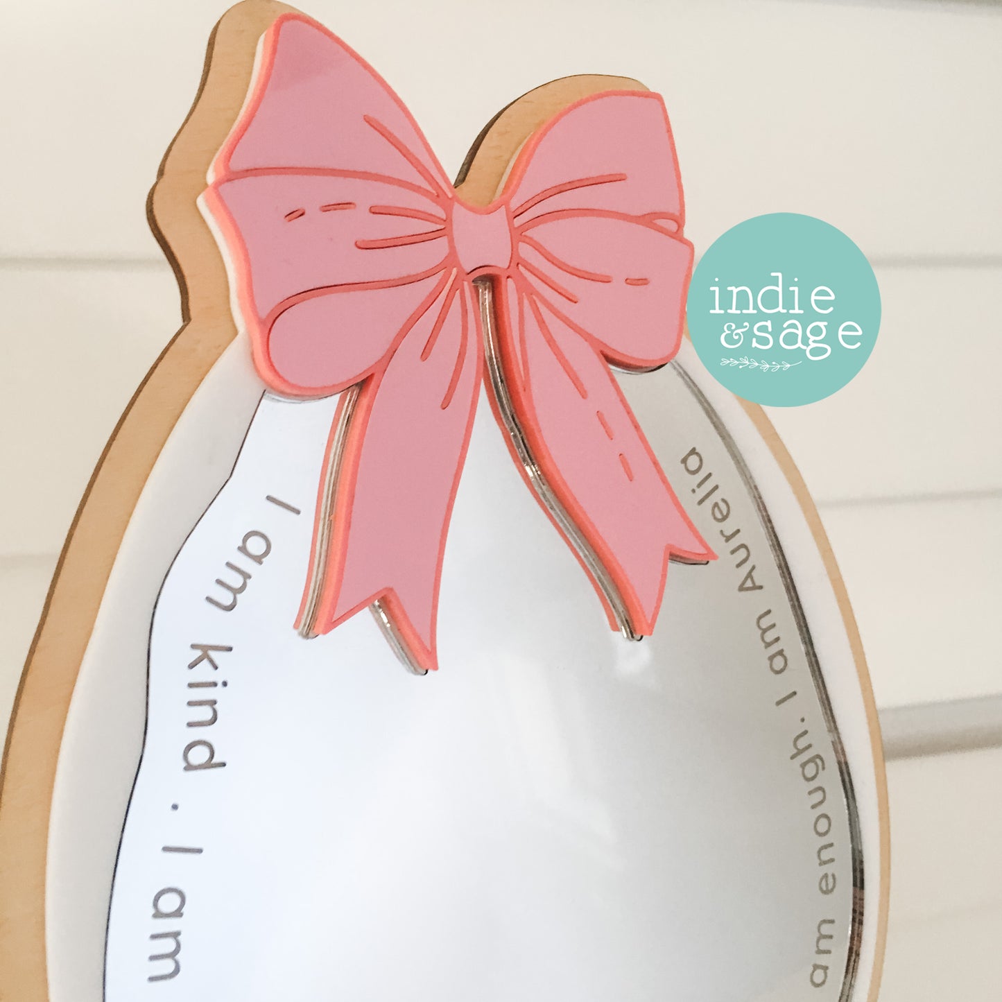 Daily Affirmation Mirror Pink Bow Style - Engraved with your childs name