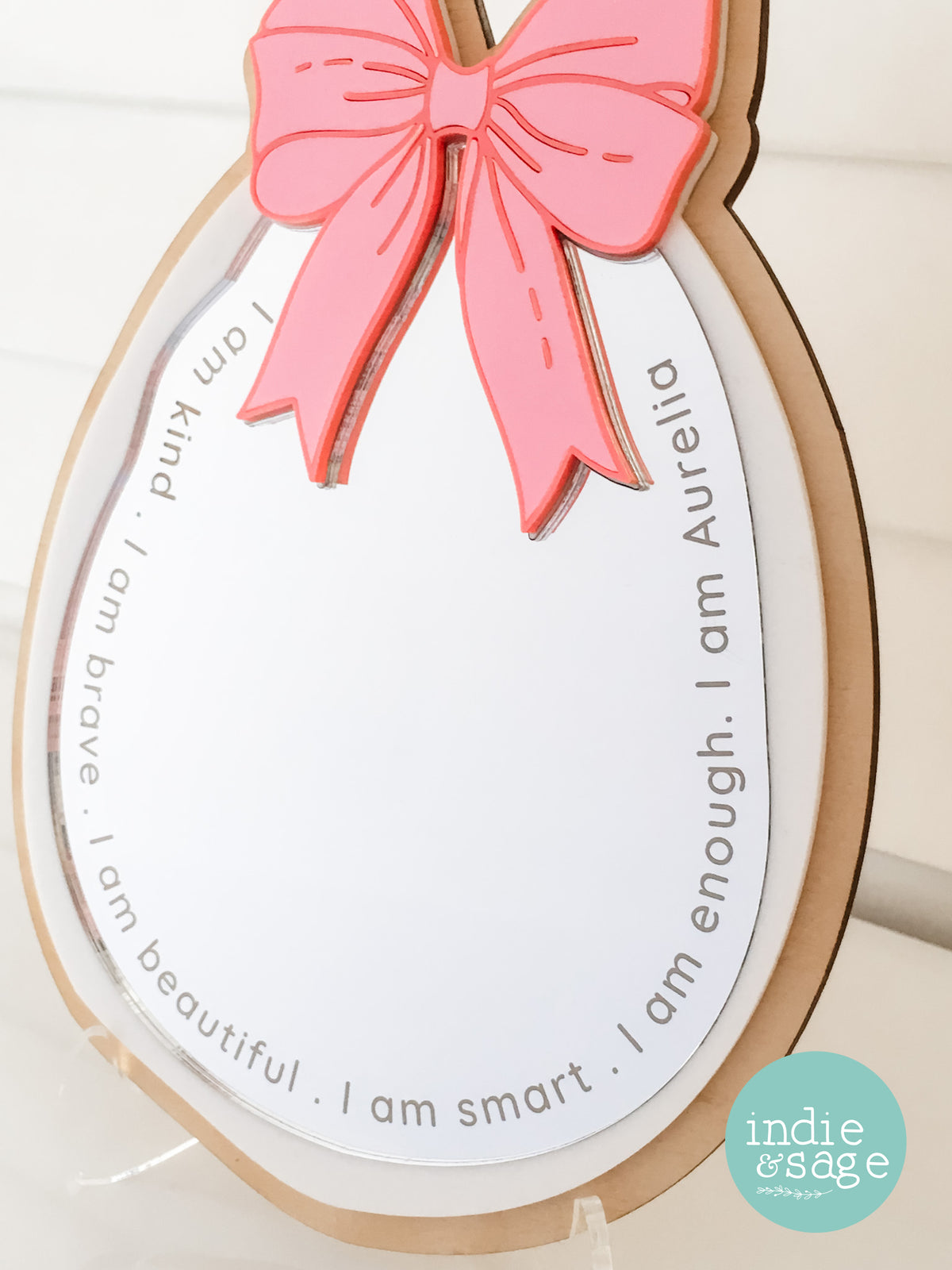 Daily Affirmation Mirror Pink Bow Style - Engraved with your childs name